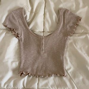 Y2K Beige ribbed baby tee